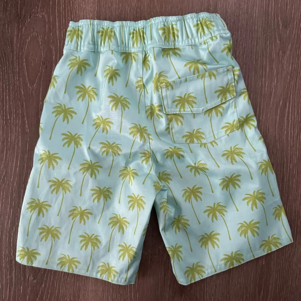 KicKee Pants Swim Trunks Boys XS 5/6 Summer Sky Palm Trees BTN1341